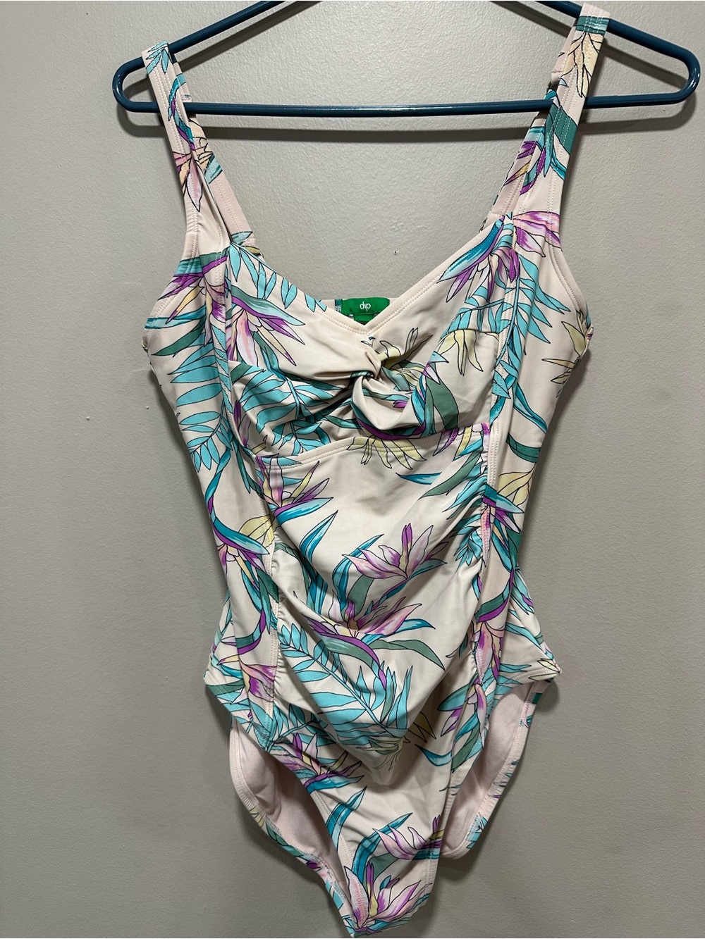Dip Tropical Floral One Piece Swimsuit Ruched Twist Front Size Medium EUC